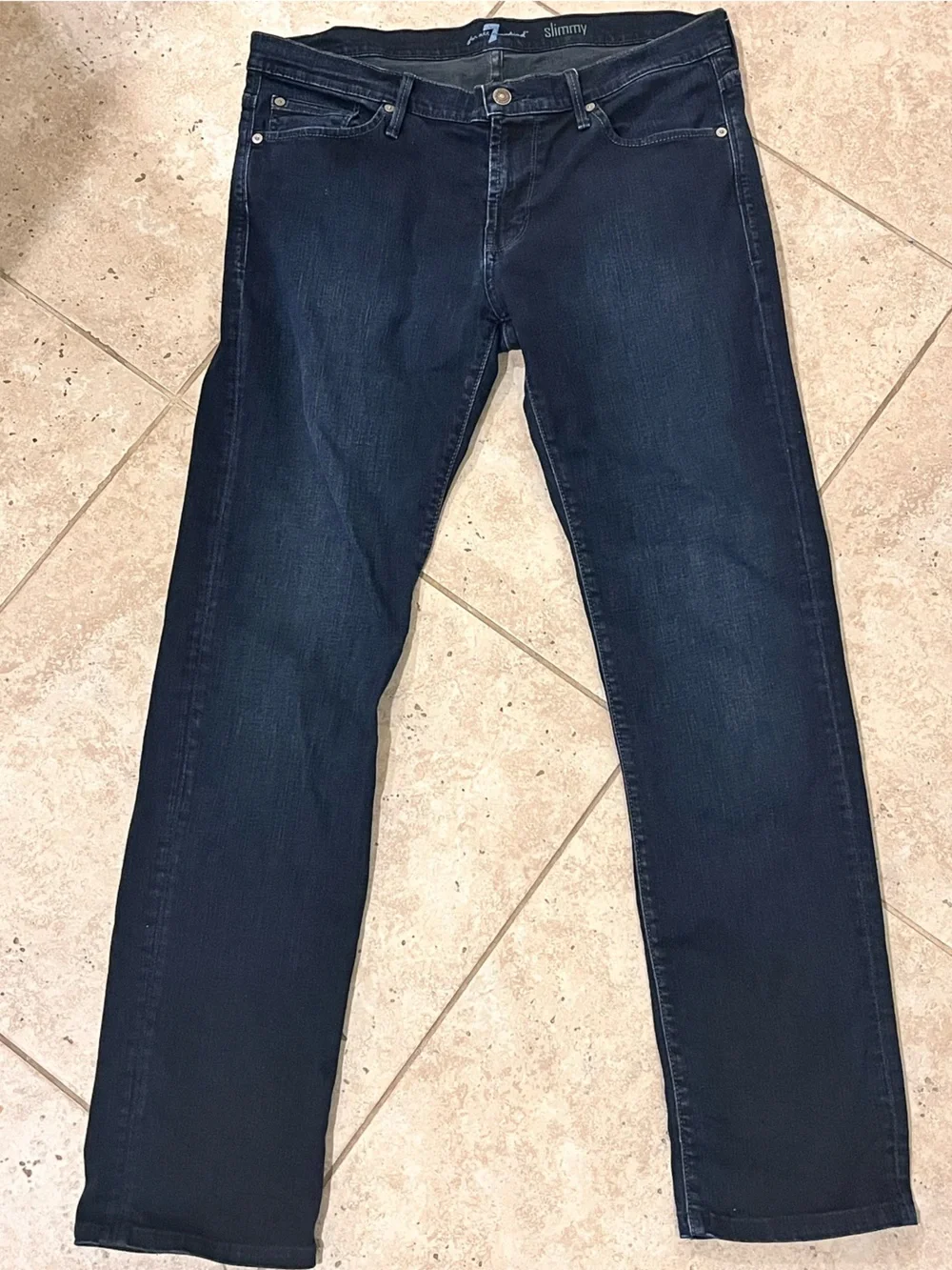 Seven for All Mankind Slimmy Slim Stretch Jeans Dark Wash Blue 34 USA MADE EUC